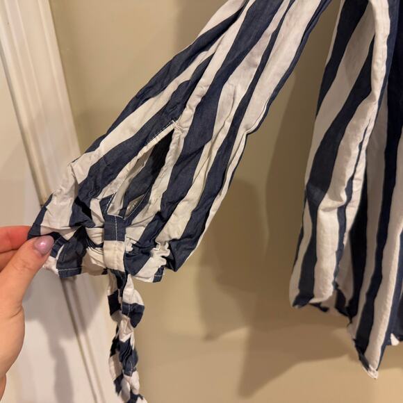 H&M Navy & White Off The Shoulder Cotton Top Size 6 - Picture 4 of 10